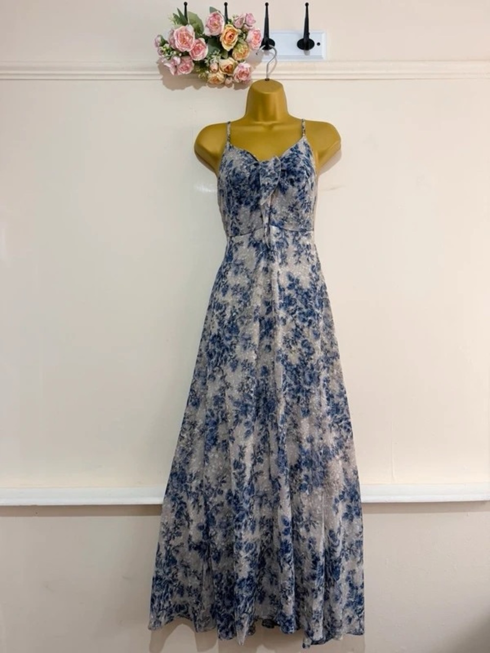 Floral Maxi Dress in Blue & White Like New